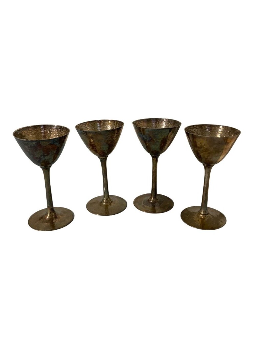 Wilcox Silver Plate Dimpled Hammered Metal Look Goblets Set Of 4